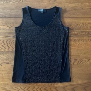 Jones New York Black Sequin Tank Top Small Scoop Neck Sleeveless Party Shell